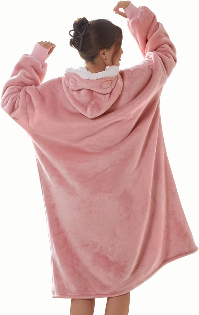 WDCOZY Wearable Blanket Hoodie Oversized Sherpa Fleece Hooded Sweatshirt with Adjustable Eye Mask Cozy For Adults Women Men