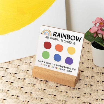 Mental Health Inspirational Gift, Colorful Positive Affirmations Wood Sign with Wooden Stand, Colorful Mental Health Wood Sign, Cheer Up Gifts for Psychologist School Counselor Student Boy Girl