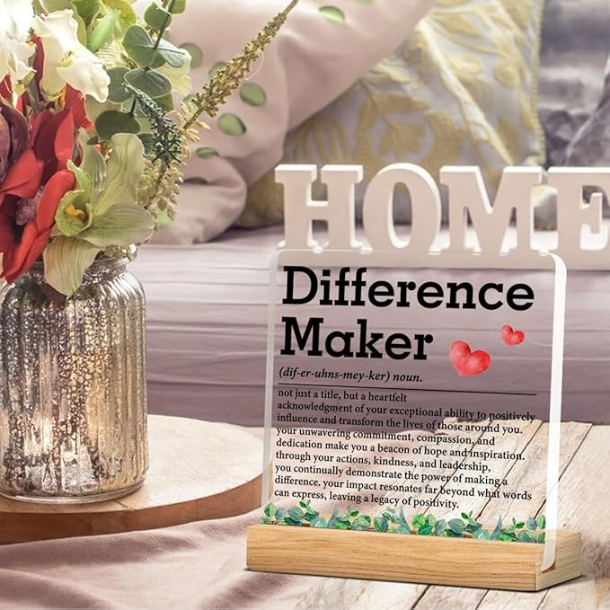 Difference Maker Gift, Thank You Gifts for Boss Coworkers Employees Teacher, Difference Maker Definition Acrylic Desk Plaque Sign Office Decor 4 x 4 Inches