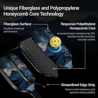UMAY Fitness Pickleball Paddles Set of 2, USAPA Approved Fiberglass Surface Pickleball Rackets with 6 Indoor & Outdoor Pickleball Balls, Pickleball Bag and 2 Grip Tapes for Beginners Pros Men Women