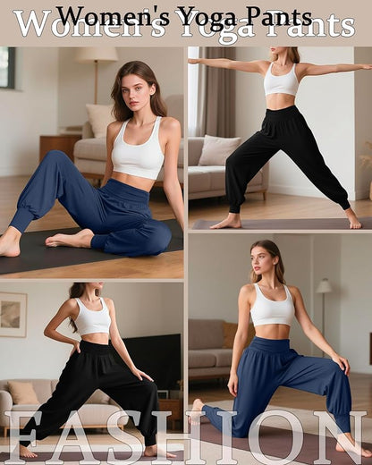 2 Pack Women's Yoga Joggers, Cozy Sweatpants with Pockets Casual Loose Comfy High Waisted Lounge Pants