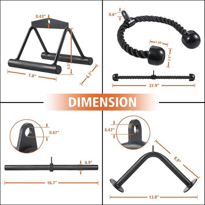 SERTT Workout Cable Machine Attachment for Home Gym, LAT Pulldown Attachments, Cable Accessories for Weight Training, Straight Pull Down Bar, Tricep Rope, Double D Row Handle, V-Shaped Bar