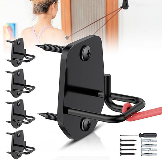 4 Pcs Resistance Band Anchors - Space-Saving Wall Mount Workout Anchors for Exercise Bands - Upgrade Home Gym Wall Hooks for Strength Training, Fitness, Physical Therapy