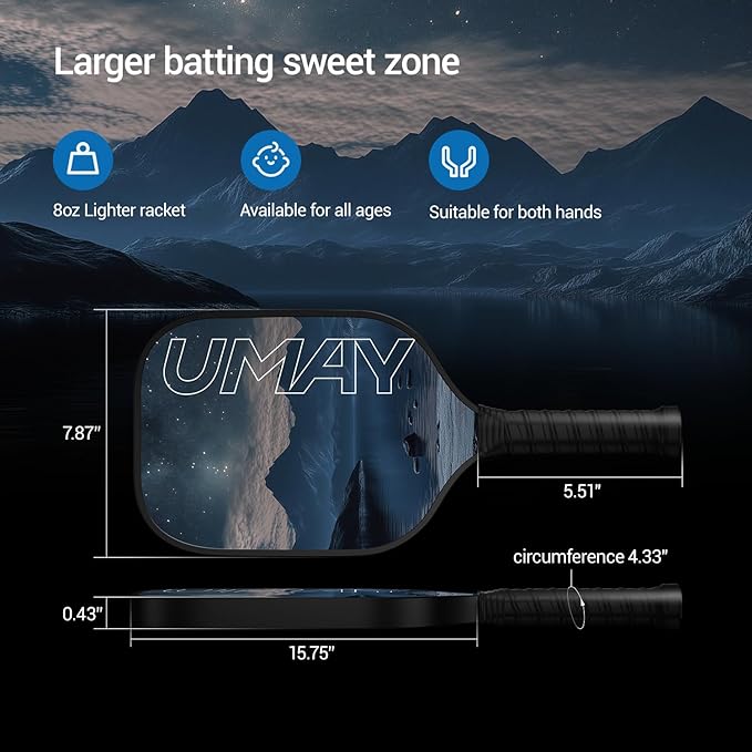 UMAY Fitness Pickleball Paddles Set of 2, USAPA Approved Fiberglass Surface Pickleball Rackets with 6 Indoor & Outdoor Pickleball Balls, Pickleball Bag and 2 Grip Tapes for Beginners Pros Men Women