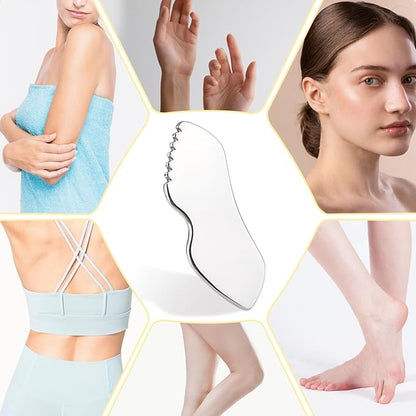 Molain Stainless Steel Gua Sha Facial Tools, Metal Detail Gua Sha Stone Face Comb Body Lymphatic Drainage Massager Face Guasha Face Sculpting Tool Skin Care with Travel Pouch(Pack of 1)