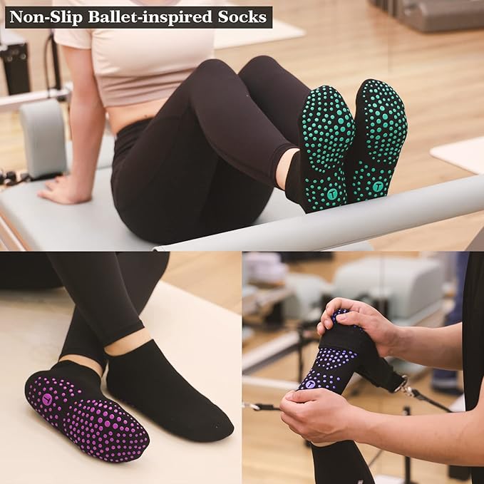 Pilates Socks for Women, Cushioned Ankle Grippy Non Slip Socks for Yoga, Hospital, Barre, Sports Home Slipper 2/4 Pairs