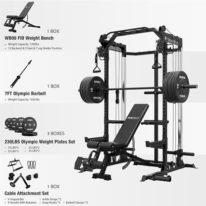 Mikolo Power Cage, 2000LB Power Rack with Independent Dual Pulley System, Multi-Function Home Gym Workout Machine for Cable Crossover