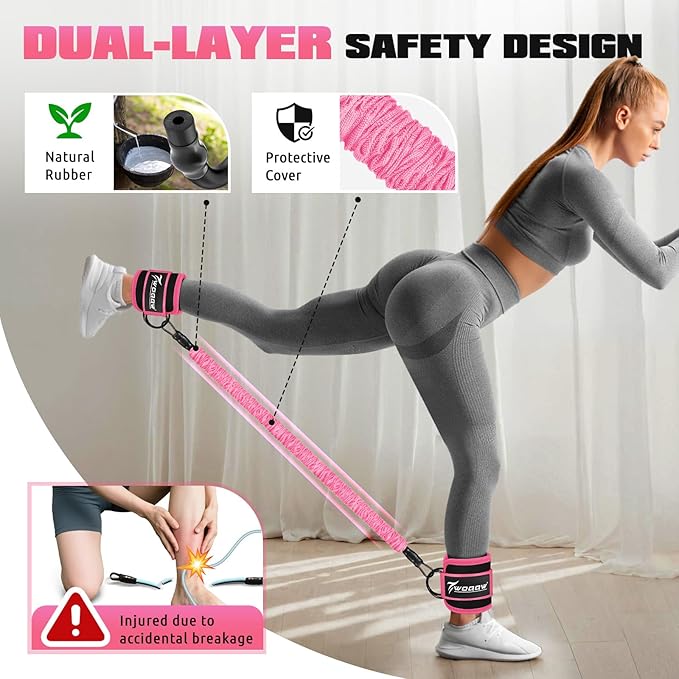 Ankle Resistance Bands with Cuffs, Leg and Glutes Workout Equipment, Resistance Bands with Ankle Straps for Cable Machine Kickbacks, Booty Workouts, Lower Body Exercises - Home Gym Exercise Equipment