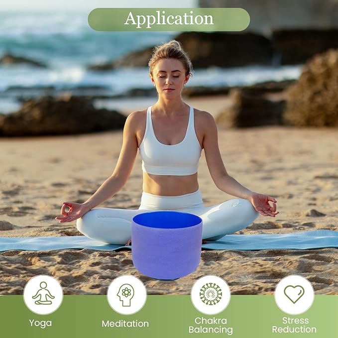 432HZ 8 Inchs A Note Indigo Frosted Crystal Singing Bowl for Meditation Healing Yoga Chakra Quartz Crystal Sound Bowls with Heavy Duty Carry Case and Rubber Mallet,Suede Striker,O-rings