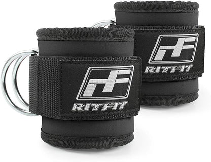 RitFit Padded Ankle Strap for Cable Machine, Strong Hook and Loop.Reinforced Double D-Ring, Adjustable Comfort fit Neoprene - Premium Ankle Cuffs to Enhance Workouts (Double D-Ring)