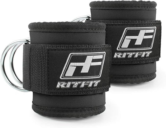RitFit Padded Ankle Strap for Cable Machine, Strong Hook and Loop.Reinforced Double D-Ring, Adjustable Comfort fit Neoprene - Premium Ankle Cuffs to Enhance Workouts (Double D-Ring)