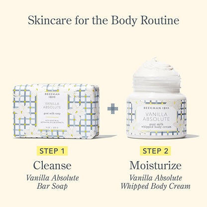 Beekman 1802 Whipped Body Cream, Vanilla Absolute - Scented - 8 oz - Intensely Hydrating & Softens Skin - With Goat Milk - Good for Sensitive Skin - Cruelty Free