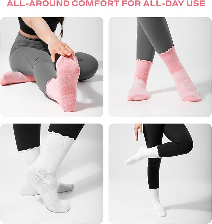 CoolMate Pilates Socks with Grips for Women, Yoga Socks, Crew Non Slip Women for Workout, Barre, Pilates Gifts