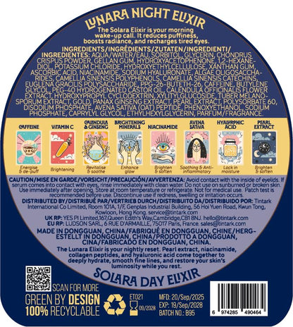 Lunara Hydrogel Eye Mask, 28 Pairs Under Eye Patches for Puffy Eyes Dark Circles Wrinkles with Caffeine, Vitamin C, Niacinamide, Pearl+ Day & Night Activation Elixirs Eye Serum (2×3ml)