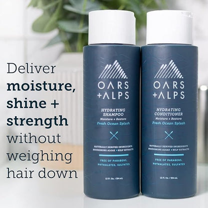 Oars + Alps Men's Sulfate Free Hair Shampoo and Conditioner Set, Infused with Kelp & Algae Extracts, Nourishing & Moisturizing, Fresh Ocean Splash Scent, 2 Pack, 12 Fl Oz Each