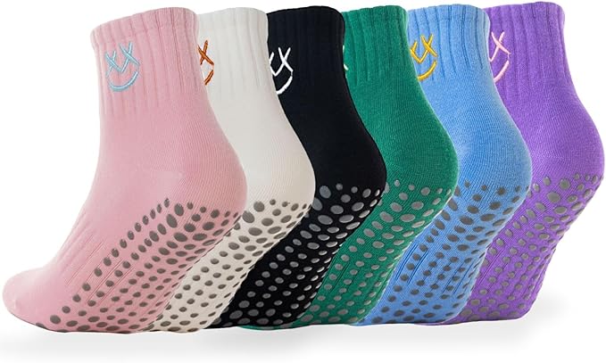 3/6 Pairs Cute Pilates Socks with Grips,Yoga Socks Barre Sock Non Slip Embroidery for Barre Ballet Barefoot Workout