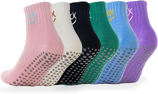 3/6 Pairs Cute Pilates Socks with Grips,Yoga Socks Barre Sock Non Slip Embroidery for Barre Ballet Barefoot Workout