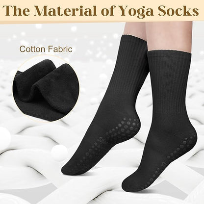 Justay 6 Pairs Pilates Socks with Grips for Women Soft Non Slip Crew Cotton Athletic Workout Barre Hospital Yoga Socks