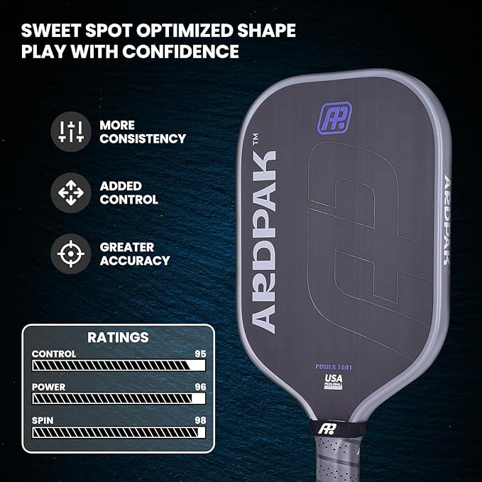 Pickleball Paddle, T700 Carbon Fiber Abrasion-Resistant Surface, 16MM Polypropylene Honeycomb core, USAPA Approved, High Grit,The Pickleball Paddle Designed for Control Spin & Consistency