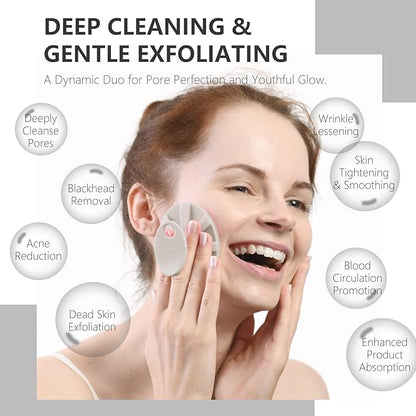 Silicone Face Scrubber 2 Pack, Manual Facial Cleansing Brush, Gentle Face Exfoliator for Sensitive Skin, Skin Care Exfoliating Face Brush for Men and Women, Black+Starlight