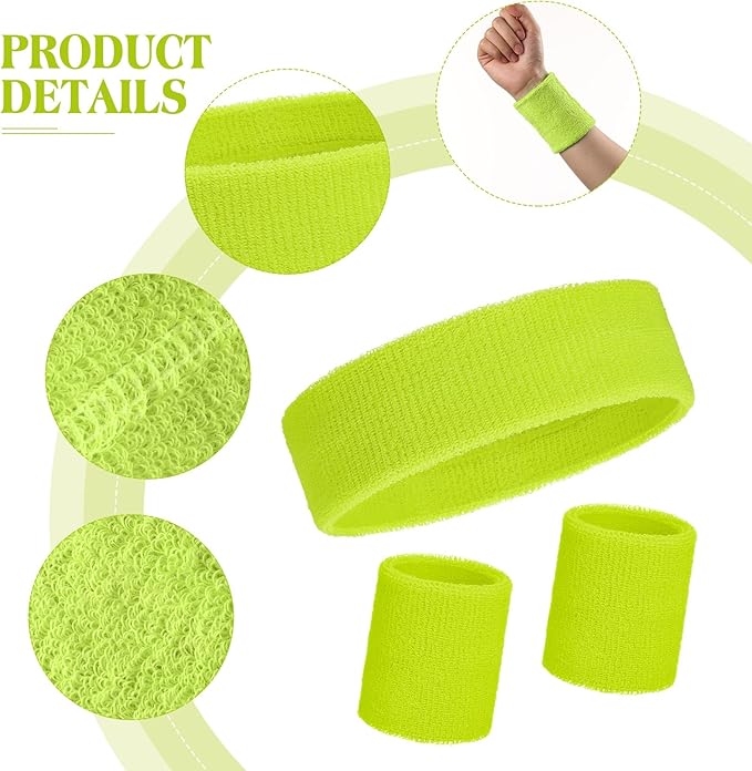 WILLBOND 3 Pcs Sweatbands Set 80s 90s Neon Sports Headband Tennis Striped Sweat Band Sports Competitions Games for Men Women Party Supplies