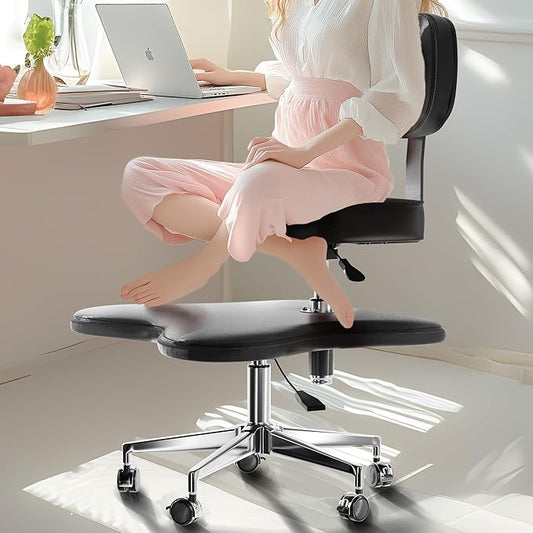 PYY Cross Legged Office Chair - ADHD Chairs for Adults Meditation with Wheels, Kneeling Chair Adjustable Height Ergonomic Fidget Squatting for Home and Office Black