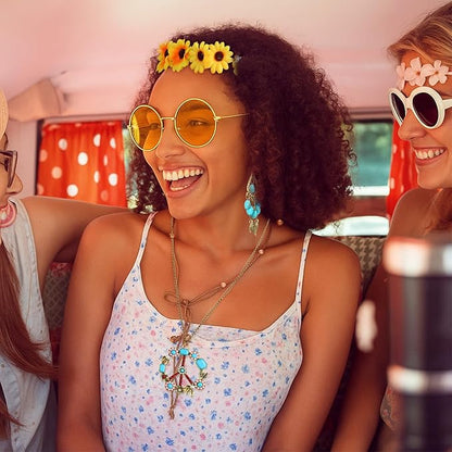 Hicarer Hippie Costume Accessories Include Sunglasses, Peace Sign Necklace, Boho Headband and Earring for 60s 70s Party