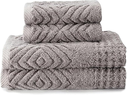 Texere 100% Organic Cotton Diamond Jacquard 700 GSM Luxury Bath Towel Sets - Ultra Soft and Absorbent Hotel and Spa Quality (Diamond, Cathedral Gray, 2 Hand & 2 Face Towels)