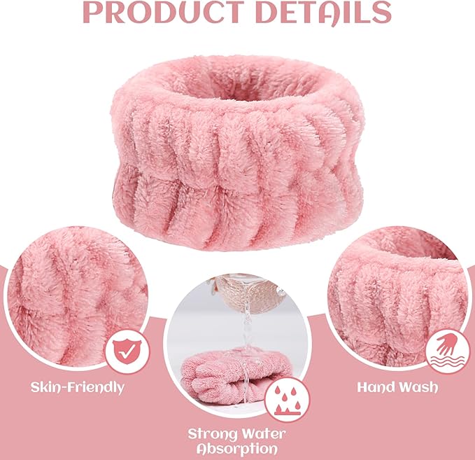 Wrist Towels for Face Washing, Women's Microfiber Spa Wash Face Wrist Towel Band, Absorbent Wrist Sweatband for Girls, Prevent Water from Spilling Down Your Arms 8Pcs