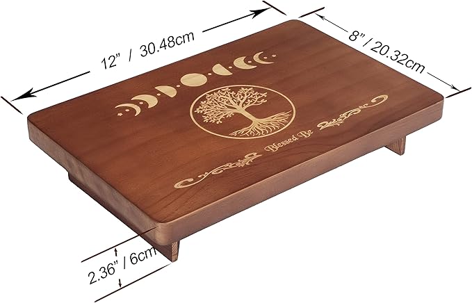 Altar Table, Meditation Table, Small Altar Table, Wooden Witch Altar, Wiccan Alter Table, Buddhist Shrine, Engraved Moon Phase and The Tree of Life on Table Top, 12 × 8 inches