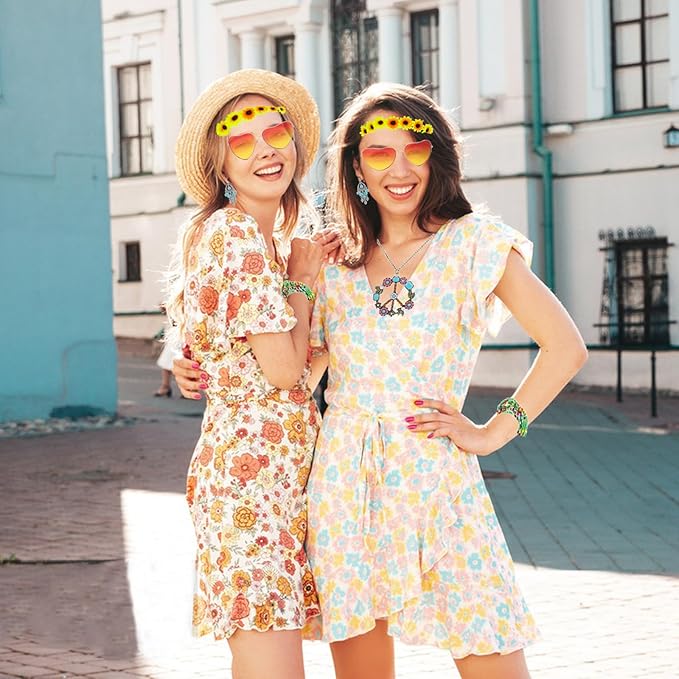 5 Pcs Hippie Costume Accessories Set Women, 60s 70s Party Dressing Accessory Peace Sign Necklace Party Decorations for Party