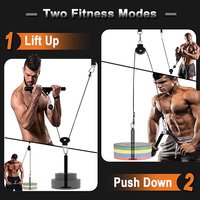 Weight Cable Pulley System Gym Upgraded Fitness LAT and Lift Pulley Attachments Tricep Workout Pulley System with Adjustable Length Cable for Home Gym LAT Pull Down Biceps Curl Tricep Arm Workouts