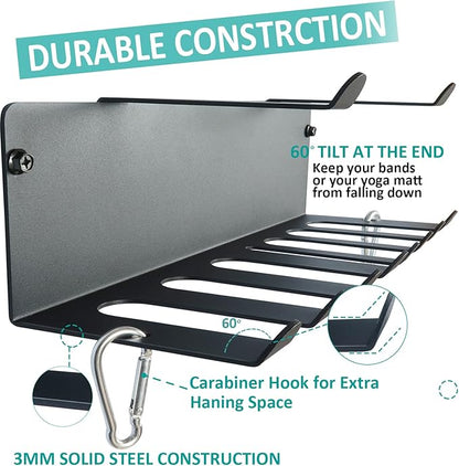 Multi-Purpose Gym Storage Rack Resistance Bands Holder Home Gym Accessories Storage Fitness Bands Rack Heavy Duty Hooks for Resistance Bands, Straps, Jump Ropes, Foam Rollers, Chains