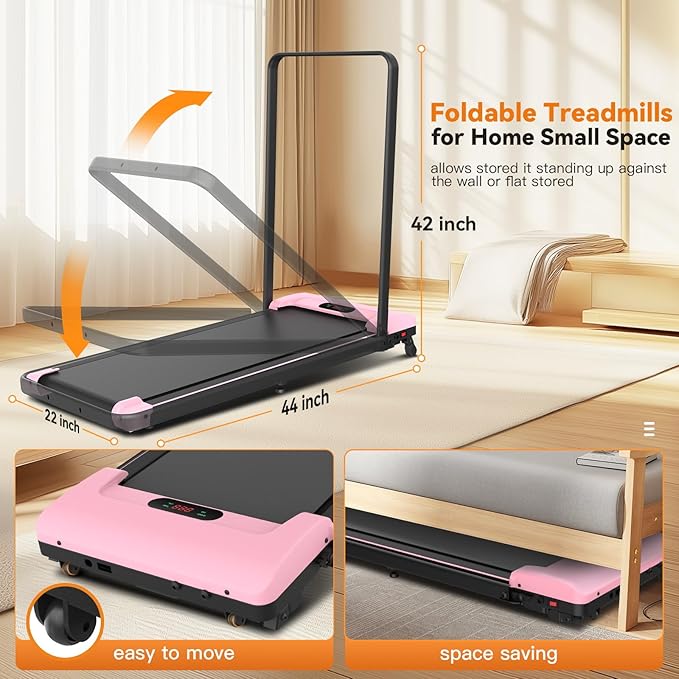 ANCHEER Foldable Treadmill with 12% Incline, 3.0HP Walking Pad Treadmills with Handle Bar, 320LBS Capacity/2S Folding/Widened Belt, Quiet Portable Walking Treadmill Under Desk with LED
