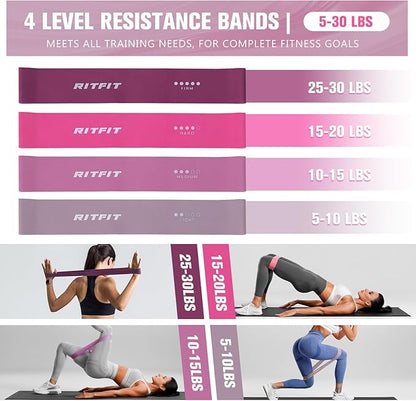 RitFit Pilates Kit - 14 Inch Pilates Ring Magic Circle with Pilates Ball, Resistance Bands & Yoga Strap, Pilates Equipment for Home Workout Toning Thighs, Arms and Core (Black/Pink)