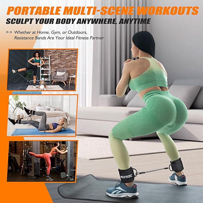 Ankle Resistance Bands with Cuffs for Women & Men - 3-Level Adjustable Leg & Glute Workout Equipment, Portable Home Gym Exercise Bands for Kickbacks, Hip Thrusts, Yoga, Strength Training