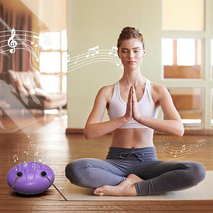 Rain Drum for Outside Garden, 6 Inches 8 Notes Steel Tongue Drums, Waterproof Meditation Echo Rain Chime, Musical Instruments for Adult Gift with Bag, Music Book, Mallets (Purple)