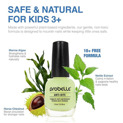 Probelle Anti-Bite, Nail Biting Treatment for Kids & Adults to Quit habit, No Bite Nail Polish Deterrent, Thumb Guard & Prevents Finger Sucking, Bitter Taste Nail Care, For Ages 3+, 0.5 fl oz (15 ml)