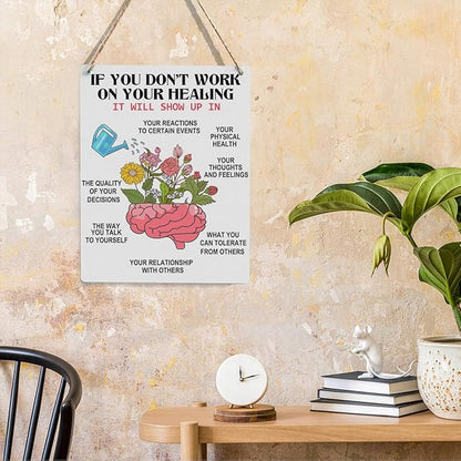 Healing Brain Mindfulness Posters Mental Health Awareness Psychologist Gift Wood Decor Sign Positive Affirmations Wall Decor for Consultation Room Therapy Office Bedroom Living Room