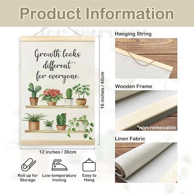 TLESKE Mental Health Poster Hanger Frame, Motivational Inspirational Hanging Wall Art Decor for Plant Lovers Therapy Counseling Office, Growth Looks Different for Everyone Wall Prints Picture, 12x16