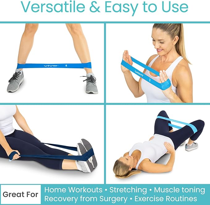 Vive Resistance Bands for Working Out (5 Pack) - Exercise & Workout Resistance Kit - Stretch, Elastic Loop Bands for Physical Therapy, Pilates, Yoga & Gym, for Men & Women - Fitness, Glute Work Out