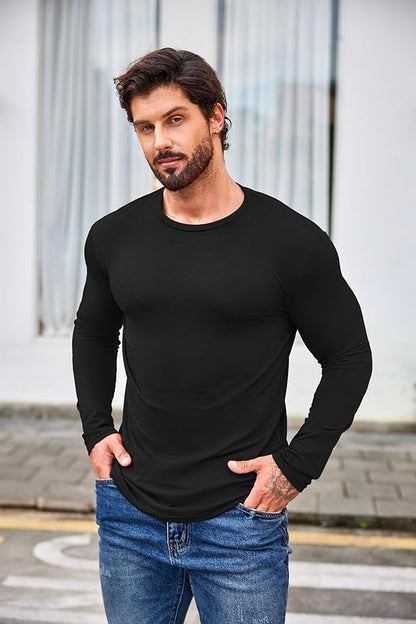 COOFANDY Men 2 Pack Muscle Fitted T Shirt Gym Workout Athletic Long Sleeves Tee