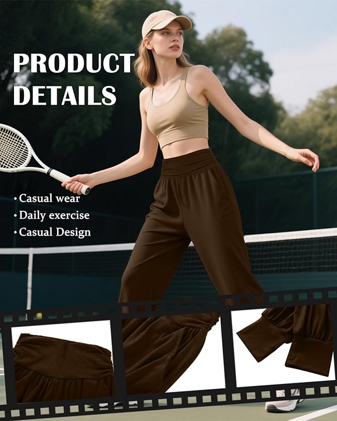 2 Pack Women's Yoga Joggers, Cozy Sweatpants with Pockets Casual Loose Comfy High Waisted Lounge Pants