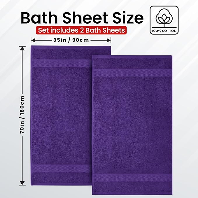 Infinitee Xclusives– Luxury Bath Sheets Towels – 2 Pack 600 GSM (35X70 Inches)– 100% Ring Spun Cotton Large Bath Towels for Bathroom (Profound Purple, Bath Sheet Pack of 2)
