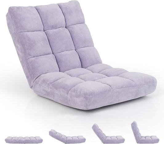 RELAX4LIFE Floor Chair with Back Support - 14-Position Adjustable Lazy Sofa Chair, Padded Sleeper Bed & Couch Recliner for Reading Meditation, Folding Floor Gaming Chair for Adults (Light Purple)