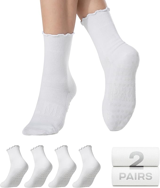 CoolMate Pilates Socks with Grips for Women, Yoga Socks, Crew Non Slip Women for Workout, Barre, Pilates Gifts