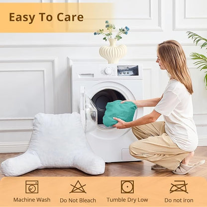 Sasttie Reading Pillow, Velvet Back Pillow for Bed Sitting Up, Adult Back-Rest Support Cushion with Arms for Sit Up on Couch, Sofa, and Floor, Dorm Essentials, Reading Accessories, Teal Cyan