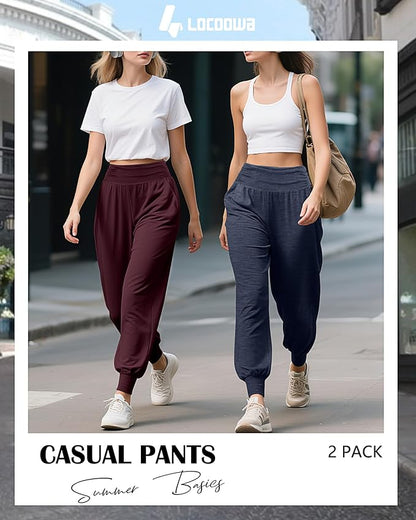 2 Pack Women's Yoga Joggers, Cozy Sweatpants with Pockets Casual Loose Comfy High Waisted Lounge Pants