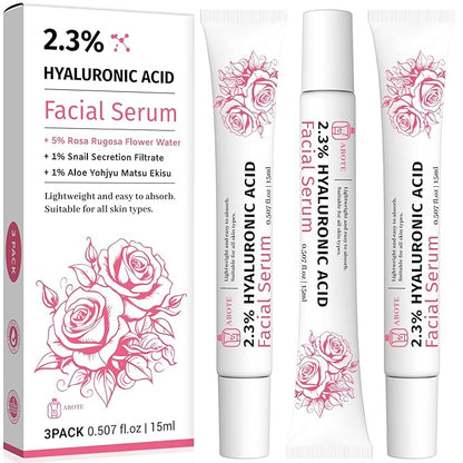 Travel Skincare 2.3% Hyaluronic Acid Serum for Face with 5% Rosa Rugosa Flower Water Deep Moisturizing Anti-Wrinkle (3Pack-Each 0.507 fl.oz | 15ml)