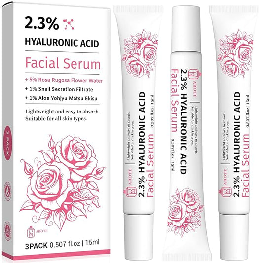 Travel Skincare 2.3% Hyaluronic Acid Serum for Face with 5% Rosa Rugosa Flower Water Deep Moisturizing Anti-Wrinkle (3Pack-Each 0.507 fl.oz | 15ml)